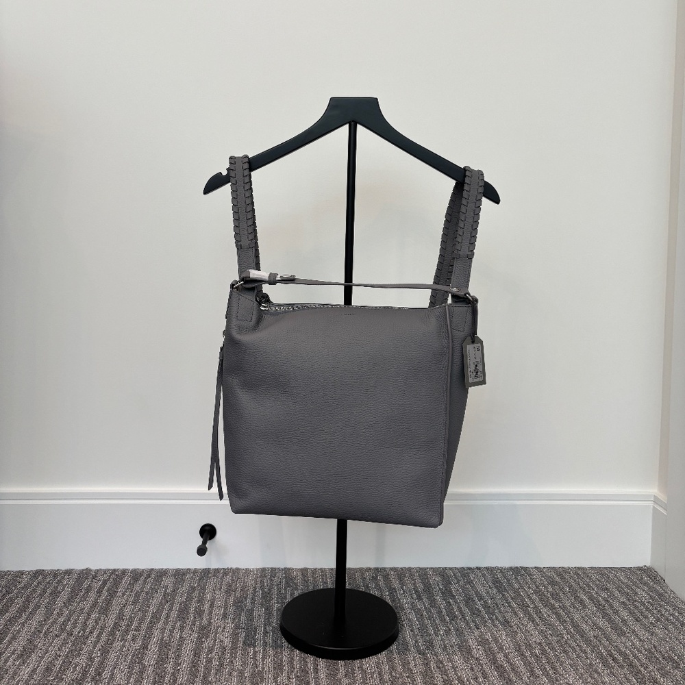 All Saints Gray Leather Tote Backpack